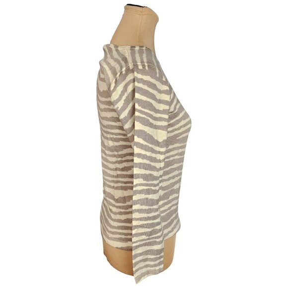 Garnet Hill Zebra Strip Long Sleeve Off White Top Sz S - Picture 2 of 7